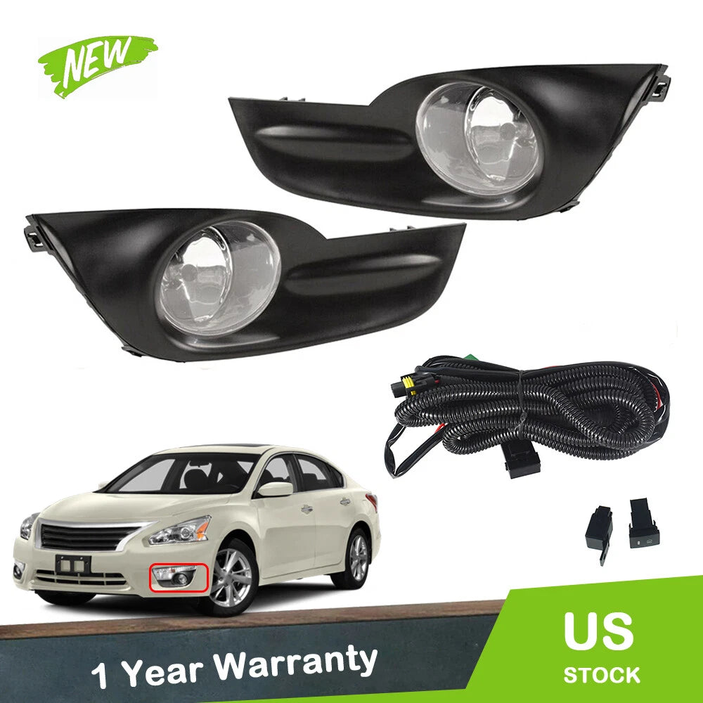 Clear Bumper Fog Lights Lamps + Switch for Nissan Altima (2013–2015)