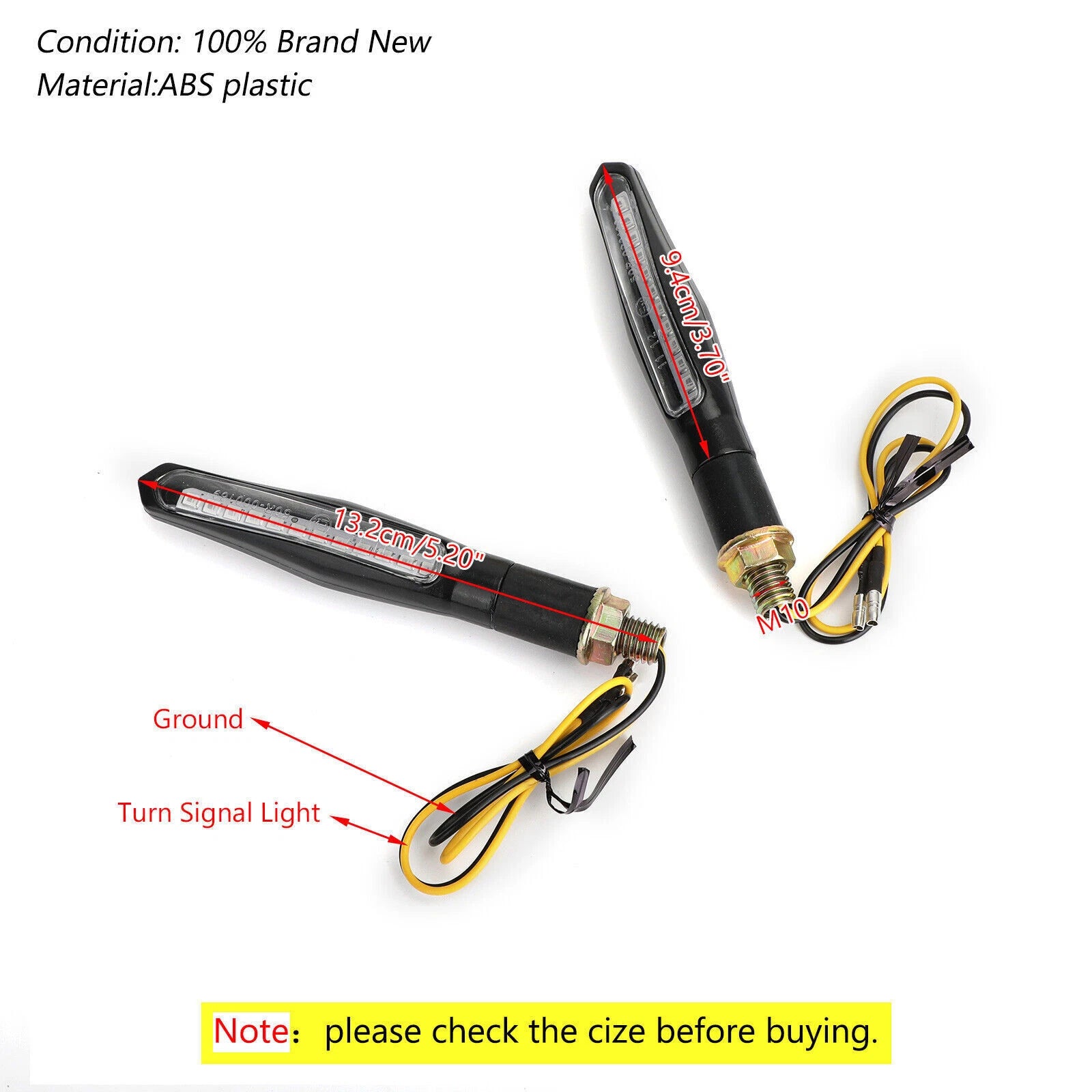 2X M10 Sequential Flowing LED Turn Signal Lights for Motorcycle
