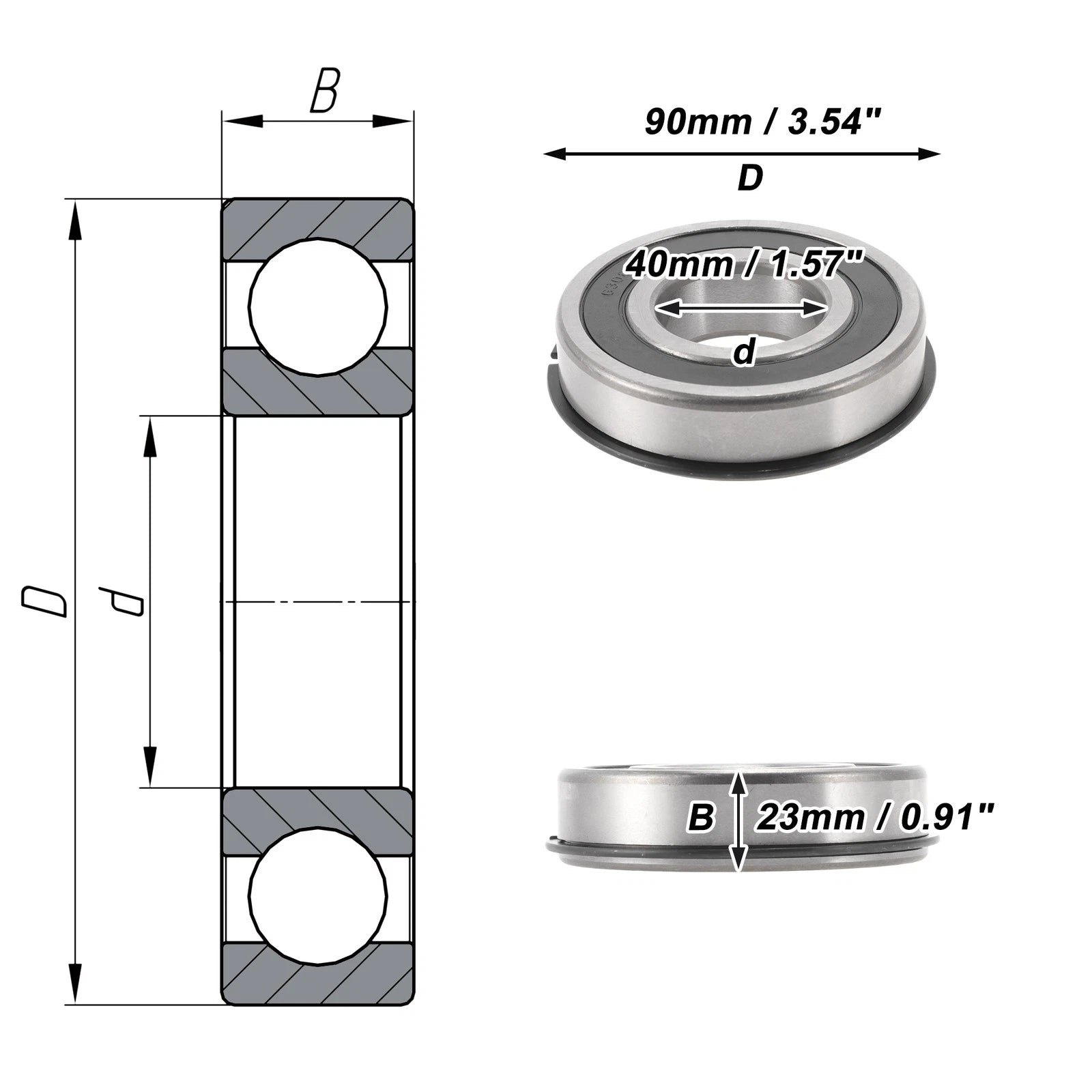 Deep Groove Ball Bearing 6308NR2RS for Scooter Skateboard Wheel (40x90x23mm)