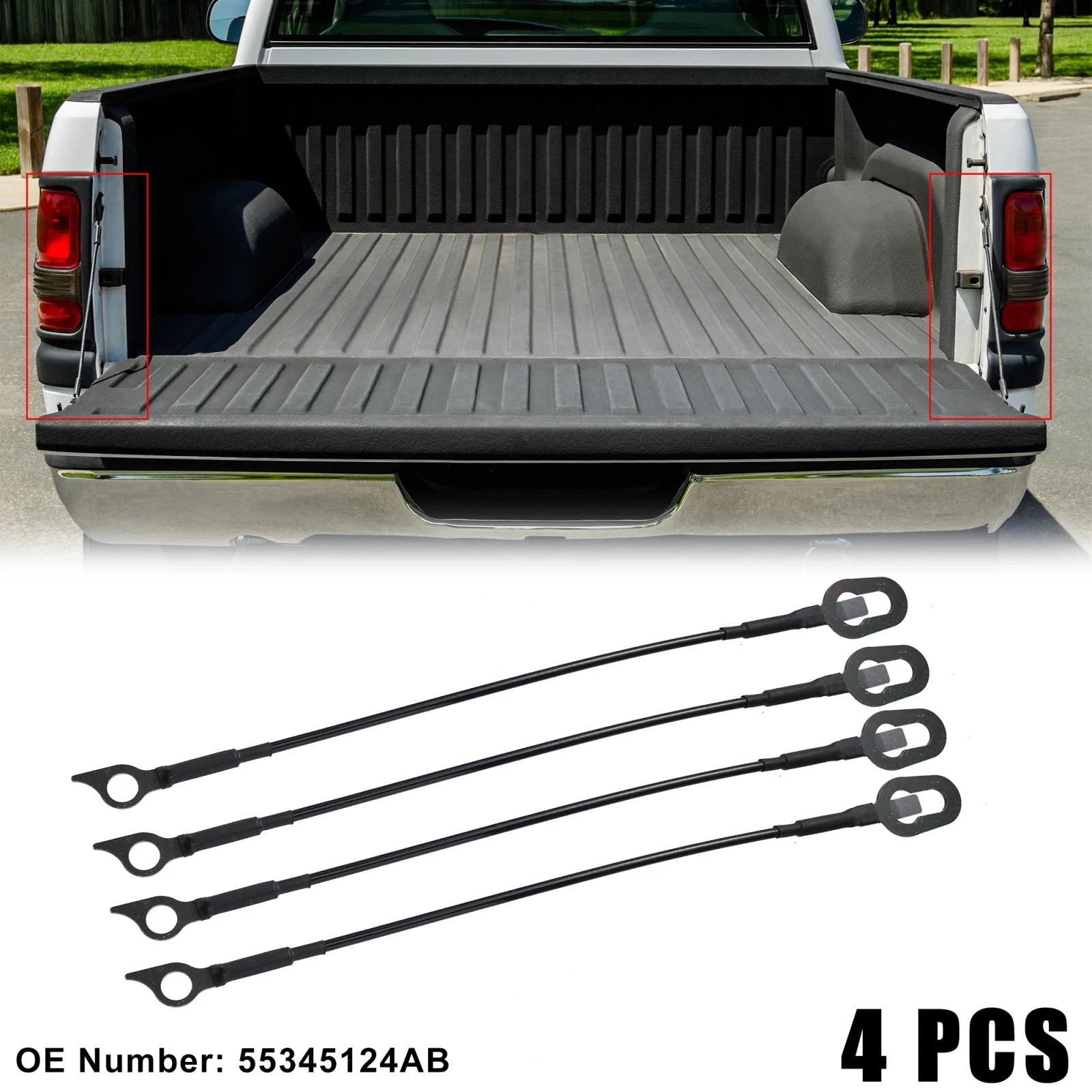 Set of 4 Tailgate Support Cables for Dodge Ram 2500 (1994–2002) 55345124AB