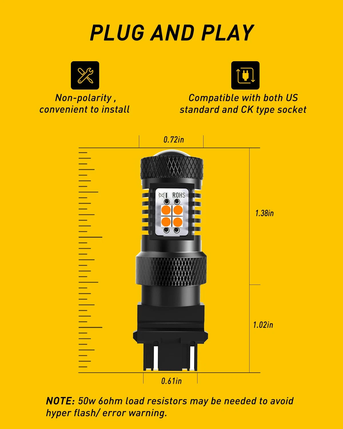 2X Yellow Amber 3157 LED Turn Signal Parking Light for Various Models