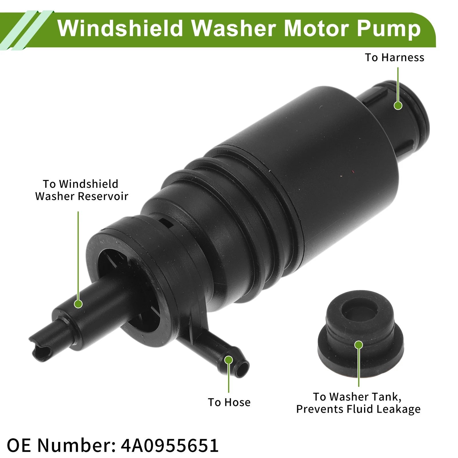 Windshield Washer Pump w/Grommet for Audi 100 (1983–1991) No. 4A0955651