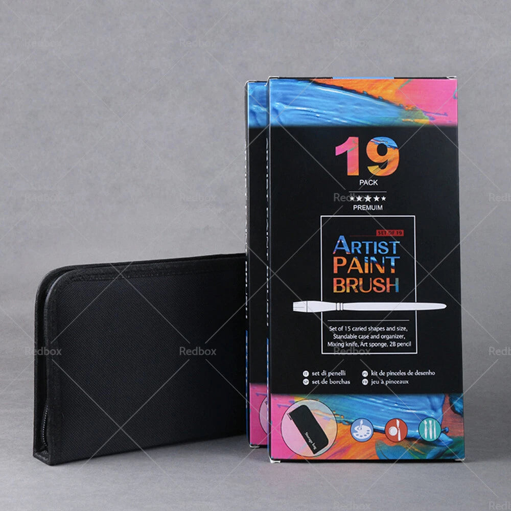 19Pcs Paint Brushes Set for Artists - Watercolour Acrylic Oil Painting