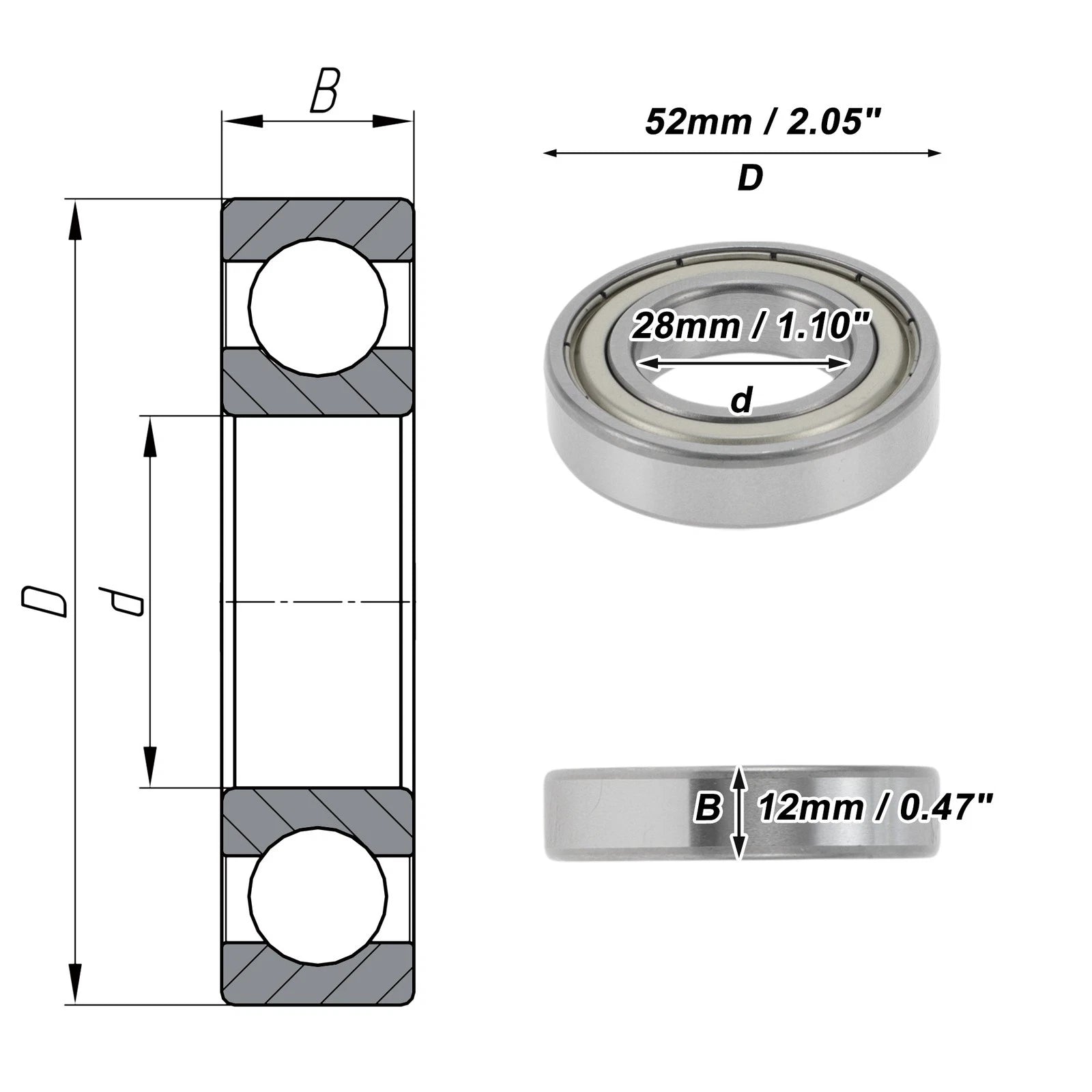 Deep Groove Ball Bearing P6 for Scooter Skateboard Wheel (28x52x12mm)