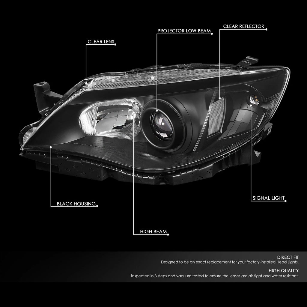 Projector Headlight Lamps for Subaru Impreza (2008–2011) Black Housing