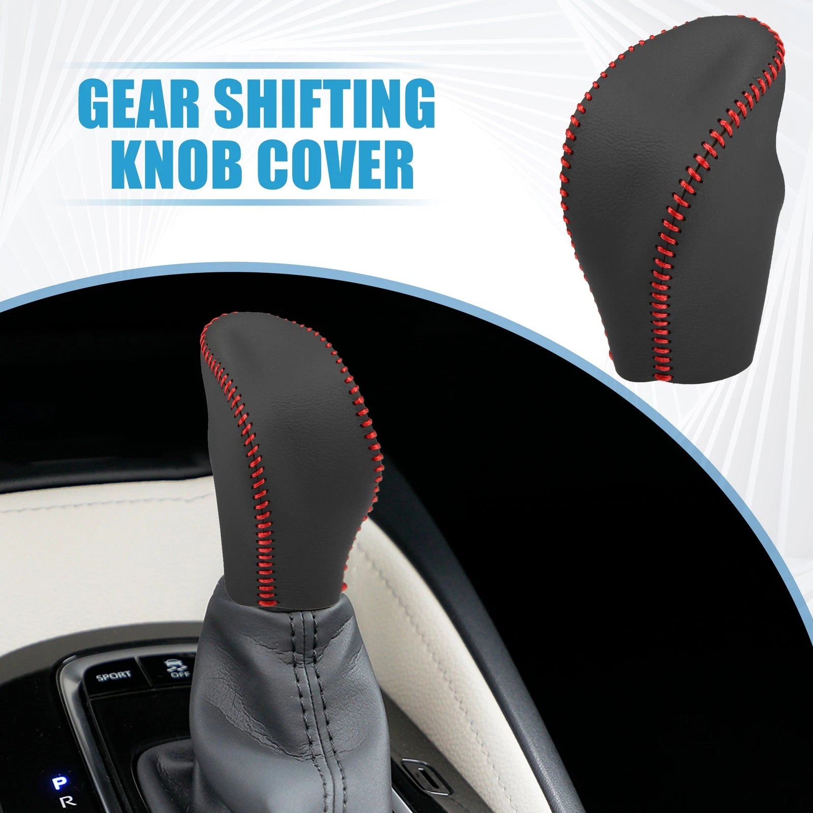 Gear Shifting Knob Cover for Nissan Rogue (2014–2016) Faux Leather Black Red