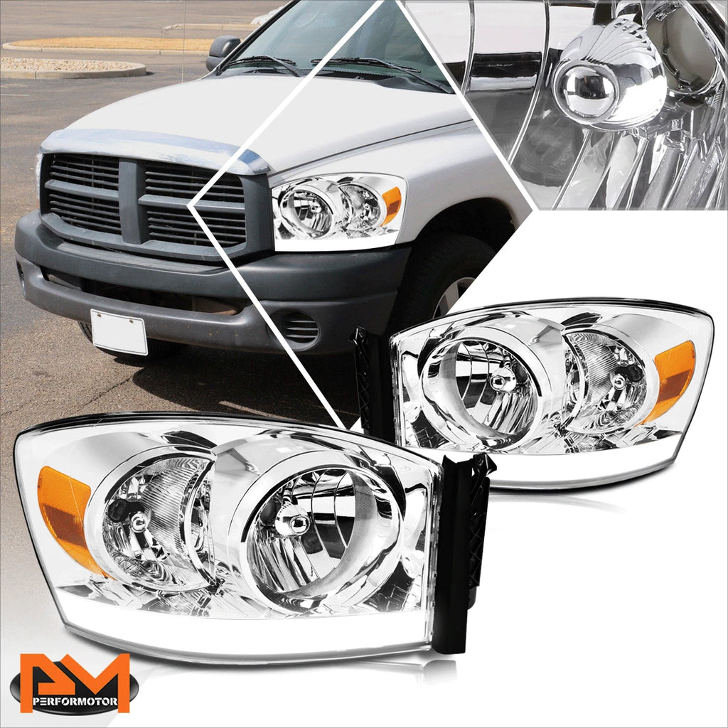 Chrome Housing Amber Corner Headlight with LED DRL for Dodge RAM Pickup (2006–2009)