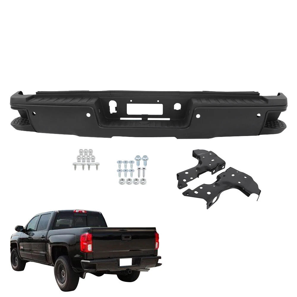 Black Rear Bumper with Sensor Holes for Chevy Silverado 2500 3500 (2015–2019)