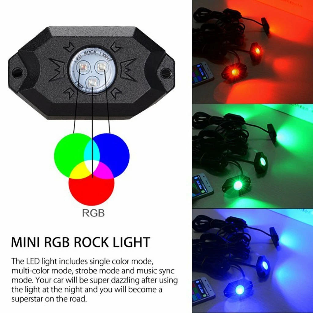 4X Pod RGB LED Rock Lights for Car with Wireless Bluetooth Controller (2nd Gen)