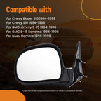 Rear View Side Mirror for GMC Sonoma (1994–1998) Manual Black GM1320126