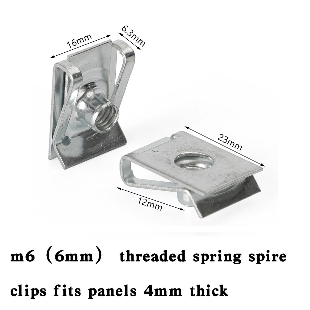 Set of 10 M6 Zinc Plated Spring Spire C Clips U Nuts Speedclips