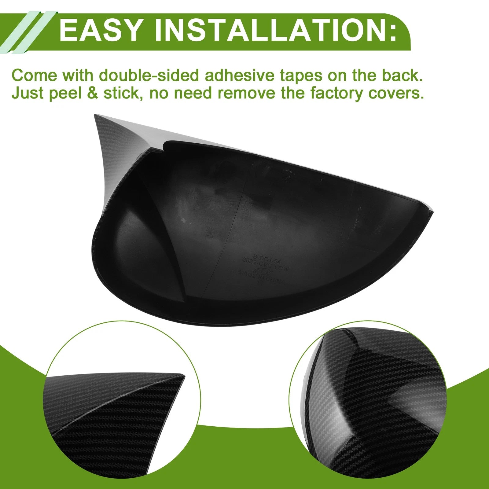 1 Pair Mirror Cover Cap for Honda Civic LX EX Sport Si (2016–2021) Black