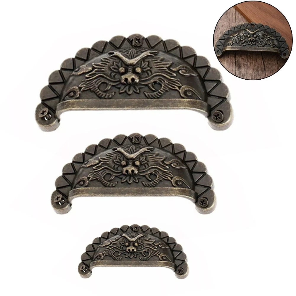 Set of 4 Antique Bronze Dragon Pattern Drawer Shell Knobs