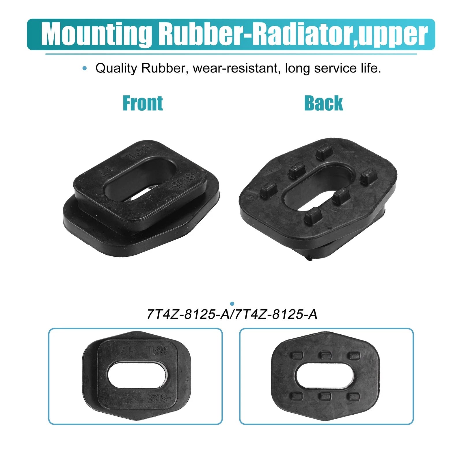 2X Upper Rubber Radiator Mount for Ford Edge (2007–2014) No.7T4Z-8125-A Black