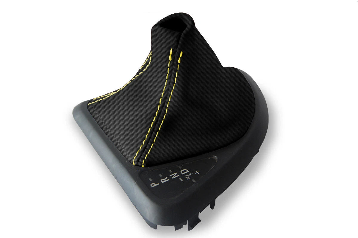 Automatic Shift Boot Cover for BMW E81 E82 E87 (2004–2013) Carbon Fiber Yellow Stitch