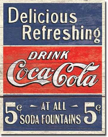 Vintage Coca Cola Tin Metal Sign Antique Fountain 1619