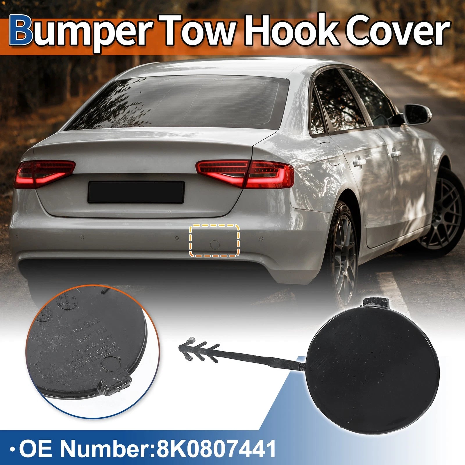 Rear Car Bumper Tow Hook Cover for Audi A4 Avant (2007–2015) No. 8K0807441 Unpainted