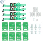 E Track Wheel Chock Tie Down System with 8' Green Ratchet Straps