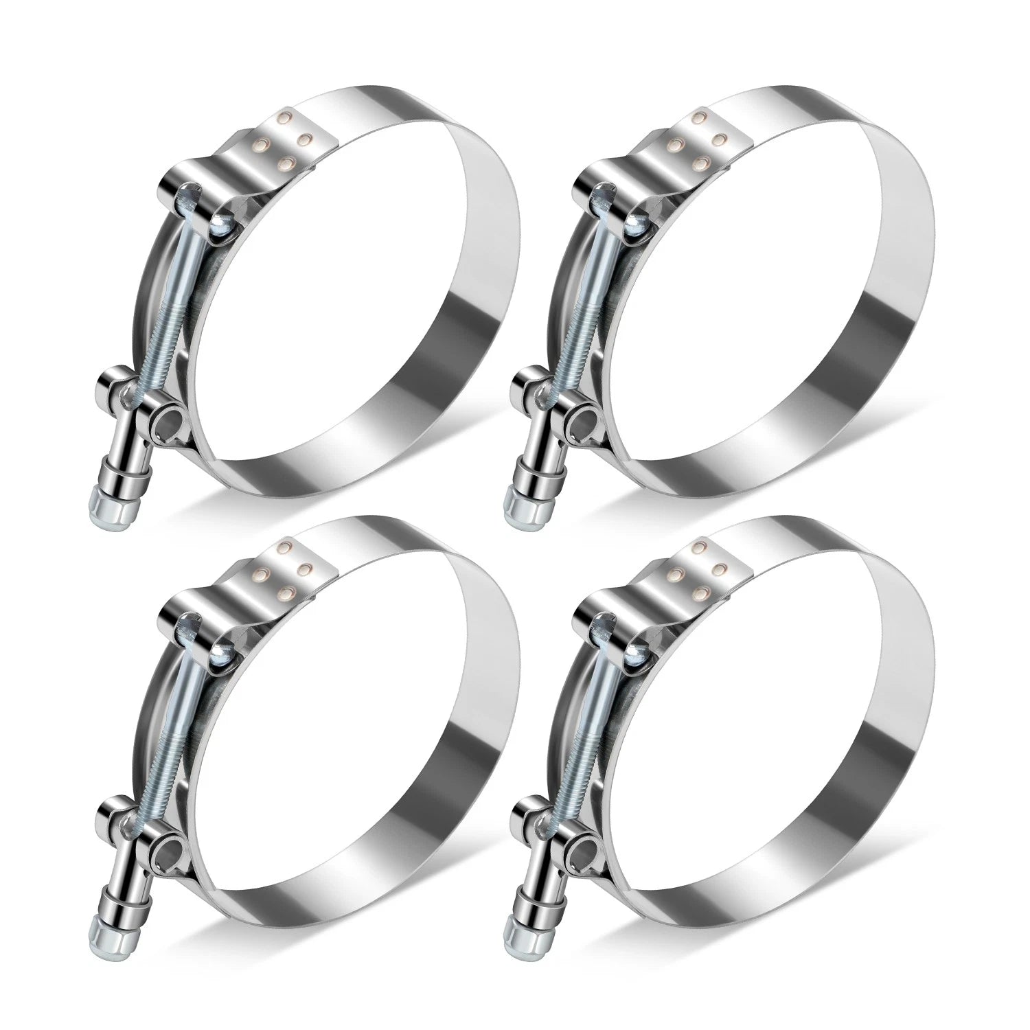 Set of 4 Adjustable 66mm-76mm Stainless Steel T-Bolt Clamps w/Nylon Lock Nut