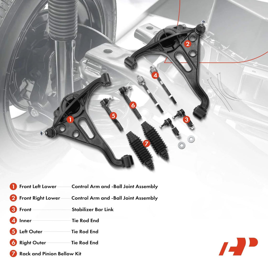 Set of 12 Front Lower Wheel Hub & Control Arm Sway Bar Tie Rod for Chevrolet