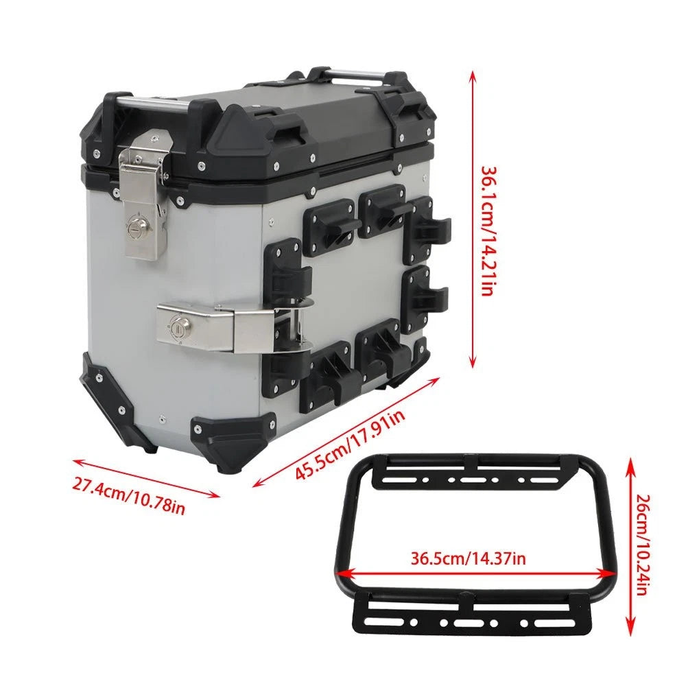 2X Silver 36L Hard Side Saddlebag Box for Motorcycle (Touring)