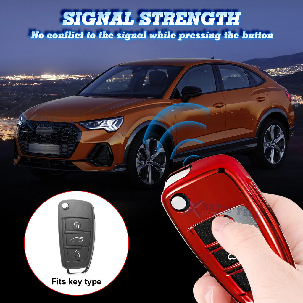 Glossy Red Anti-Dust Folding Key Fob Skin for Audi (3-Button) (2013-2016)
