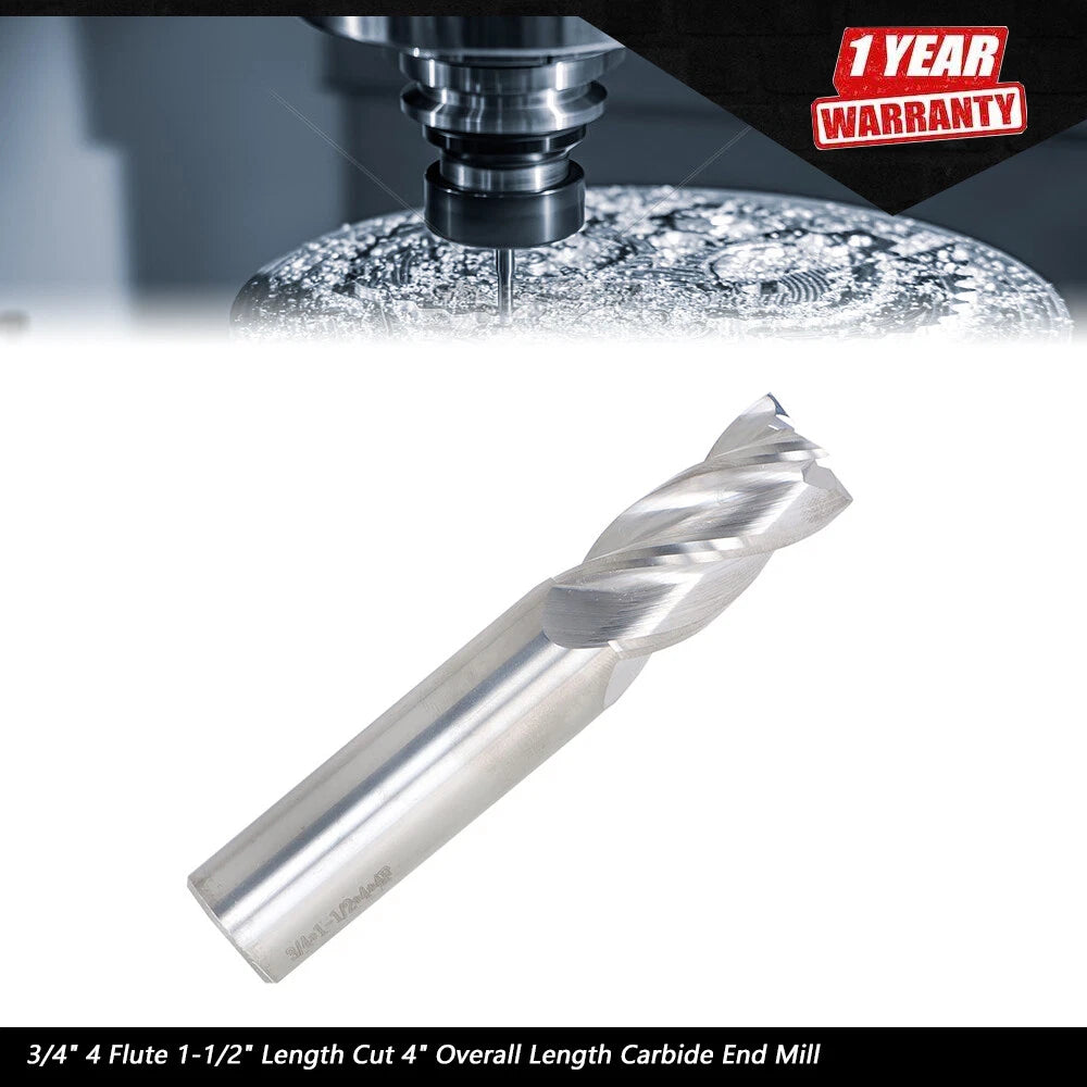 Carbide End Mill 3/4" for Precision Cutting (1-1/2" Cut Length)