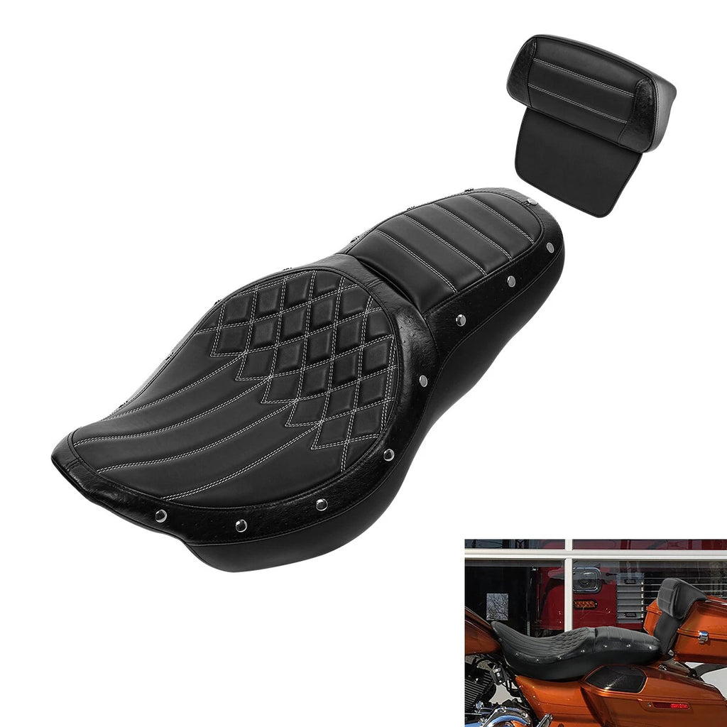 Black Driver Passenger Seat w/ Backrest for Harley Touring Road Glide (2014–2023)