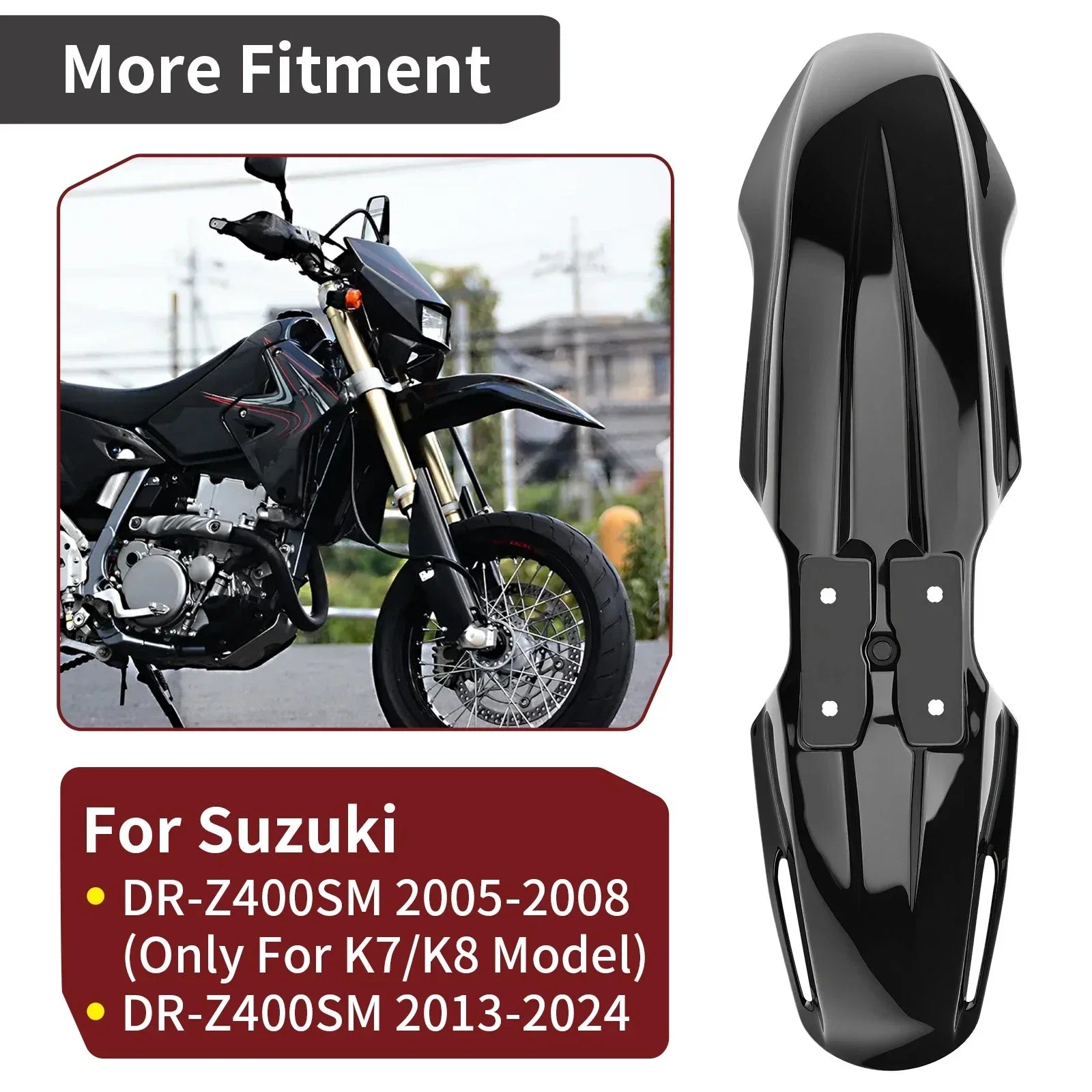 Black Front Fender for Suzuki DRZ400SM (2005–2024)