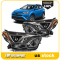 2X Headlight Assembly for Toyota RAV4 (2016–2018) Halogen Black Housing