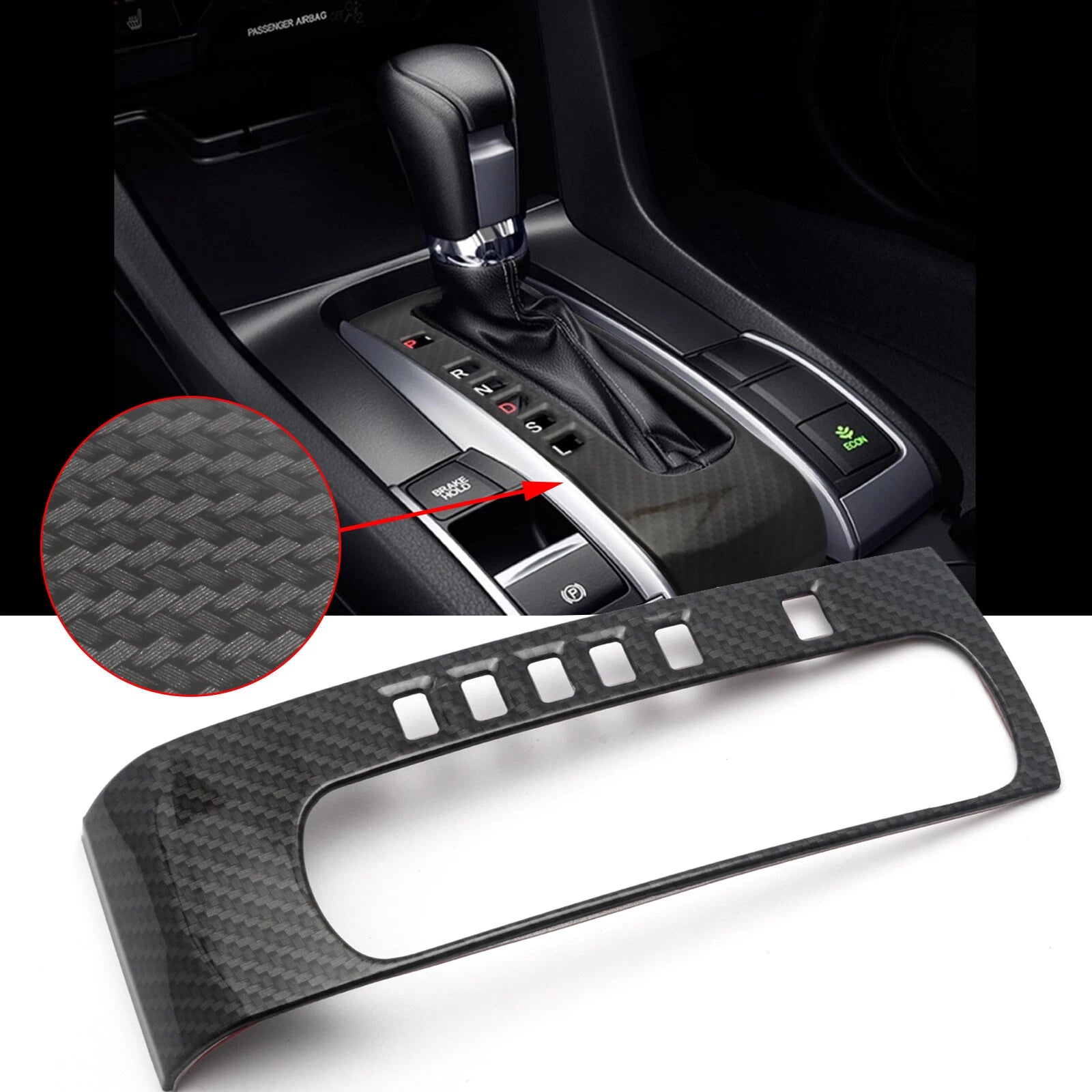 Carbon Fiber Style Gear Shift Panel Molding Trims for Honda Civic (2016–2021)