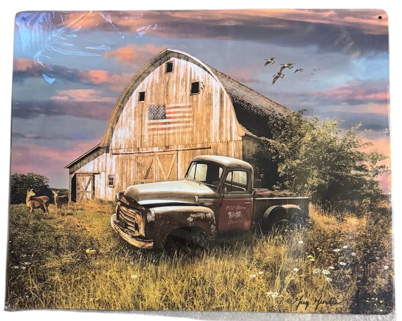 American Flag Metal Sign for Vintage Truck/Barn (12x15)