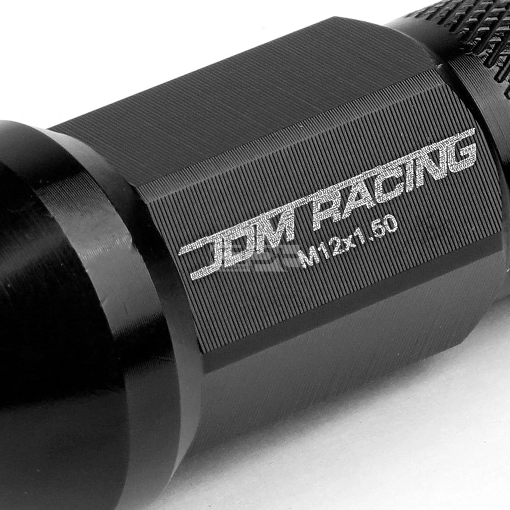 20 PCS Open End M12x1.5 50mm Tall Black Aluminum Lug Nuts + Adapter