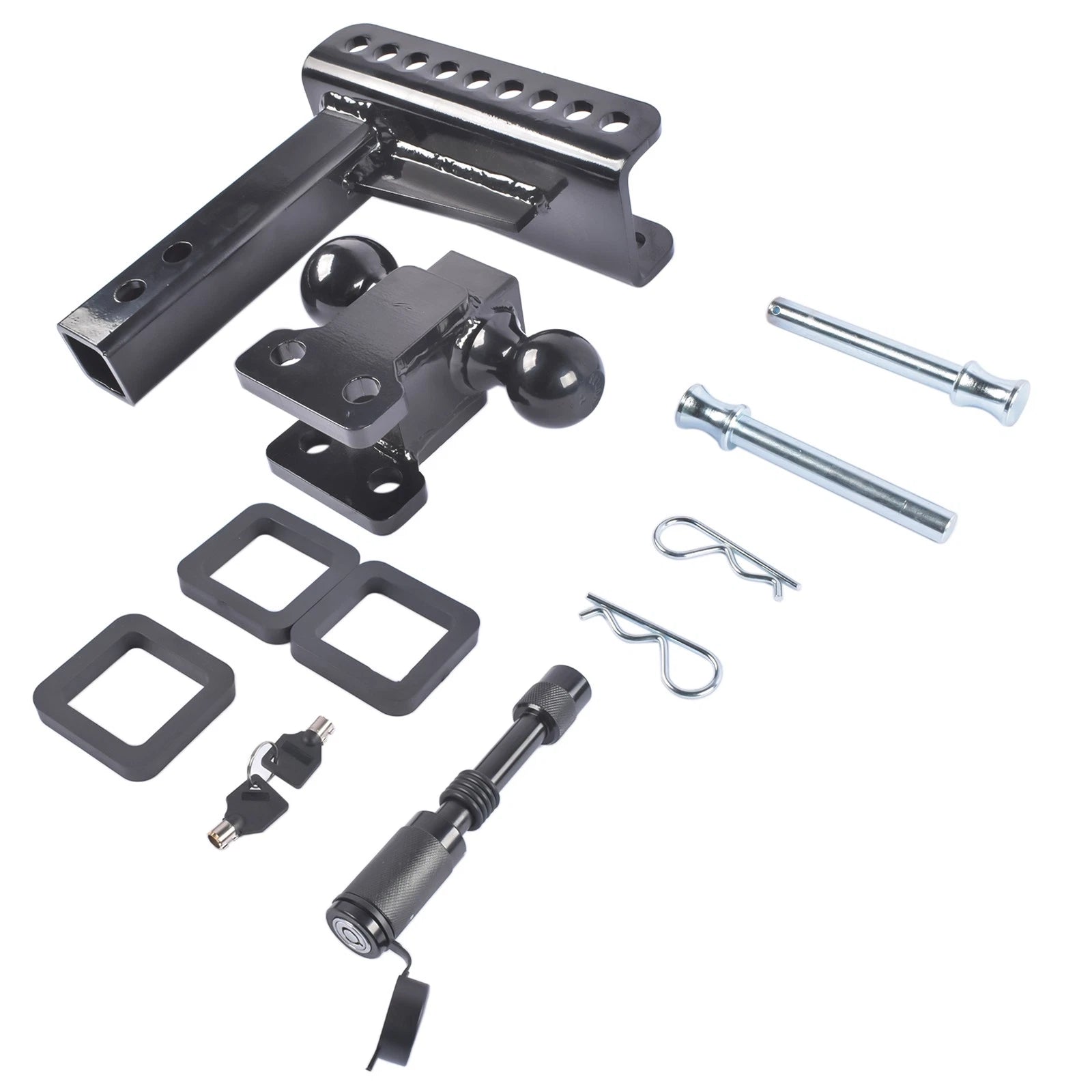 Adjustable 2" Receiver Trailer Hitch with 6" Drop/Rise Dual Balls (20000 LBS)