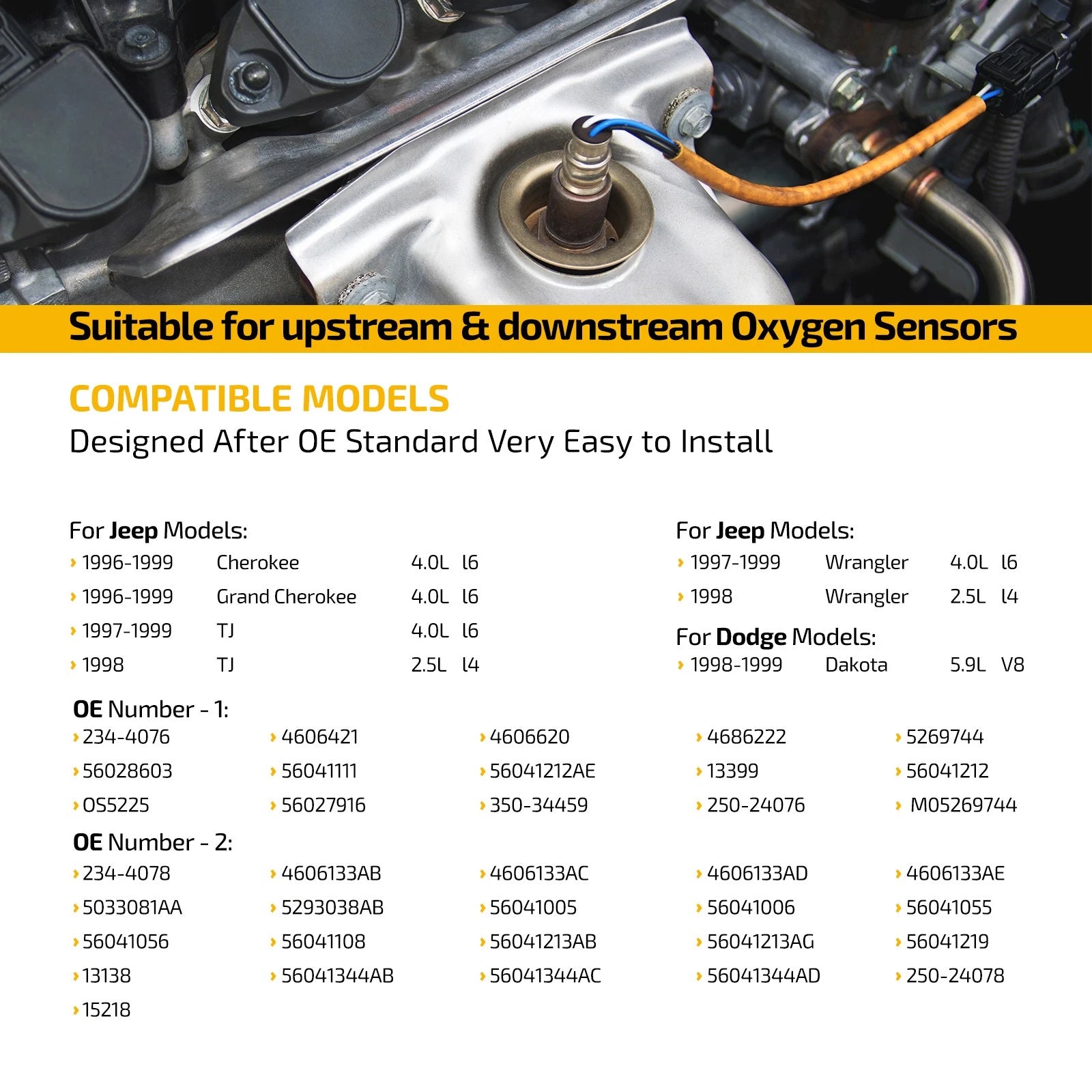 Set of 2 O2 Oxygen Sensors for Jeep Cherokee (1996–2000)