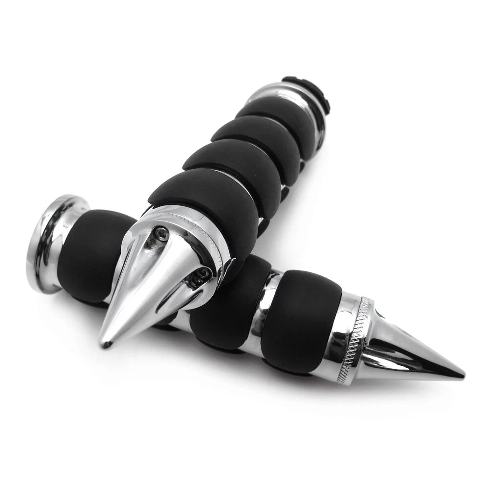 Chromed Spike 1" Rubber Handlebar Grips for Harley Chopper Bobber Touring