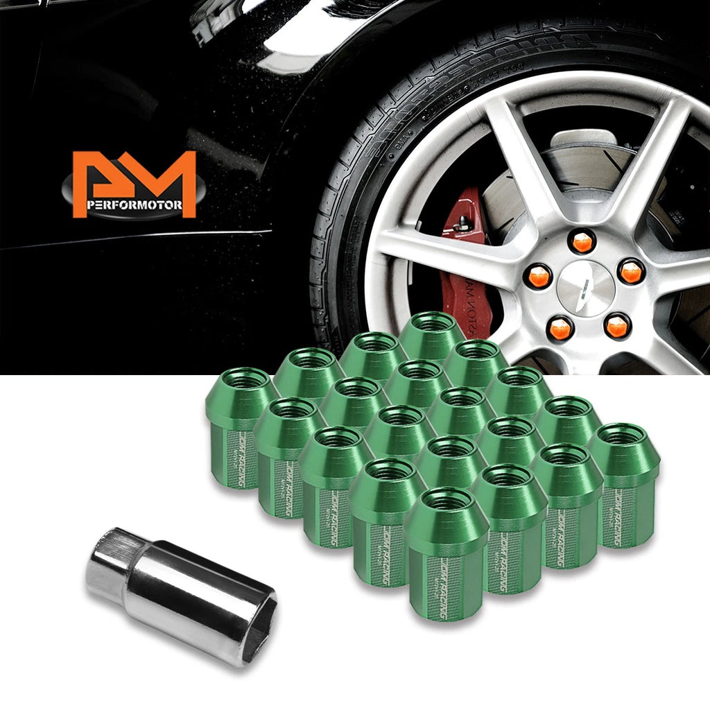 20Pc M12X1.25 Green JDM Closed End Acorn Hex Wheel Lug Nuts + Extension 25mmx35mm