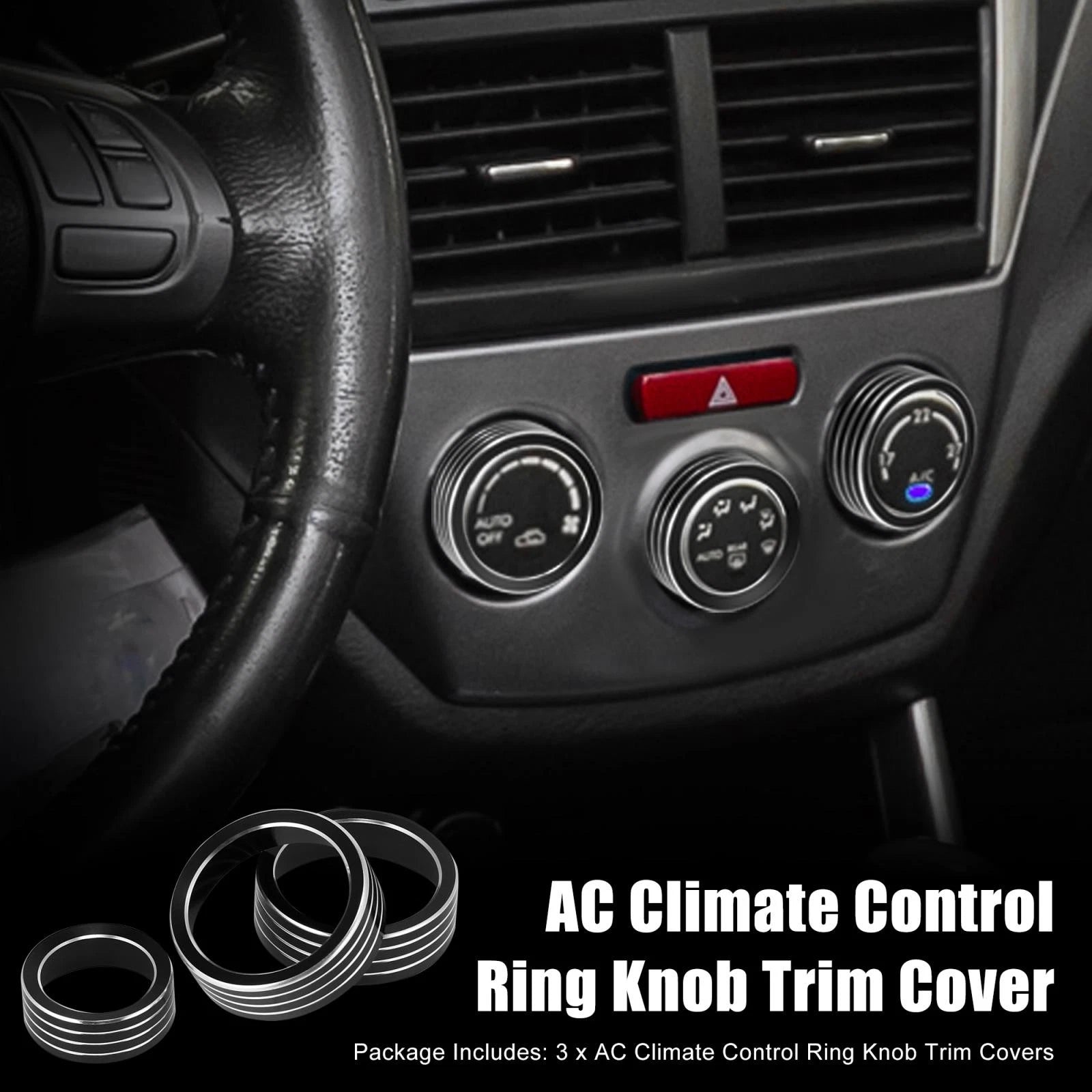 3pcs Black AC Climate Control Knob Trim Cover for Subaru Forester 