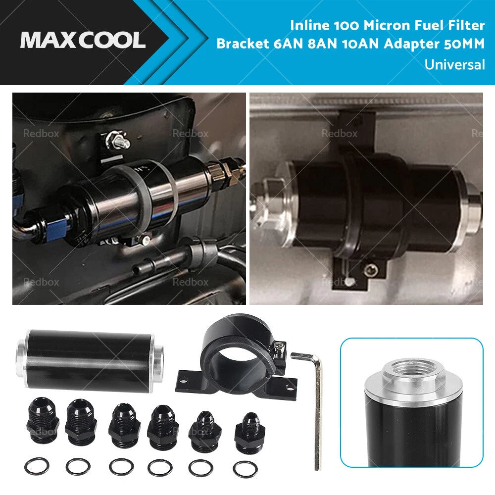 Inline 100 Micron Fuel Filter Bracket Adapter for Universal (6AN, 8AN, 10AN)