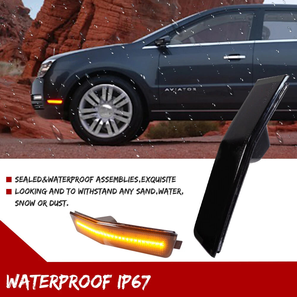 2X Smoke Lens LED Amber Front Bumper Side Marker Light for Lincoln MKX (2007–2010)