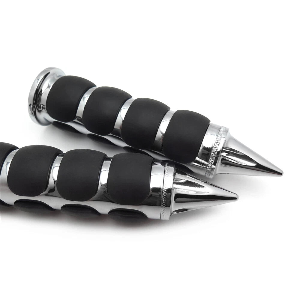 Chromed Spike 1" Rubber Handlebar Grips for Harley Chopper Bobber Touring