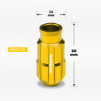 20Pc M12X1.25 Gold JDM Open End Bulge Spline Wheel Lug Nuts + Lock Key
