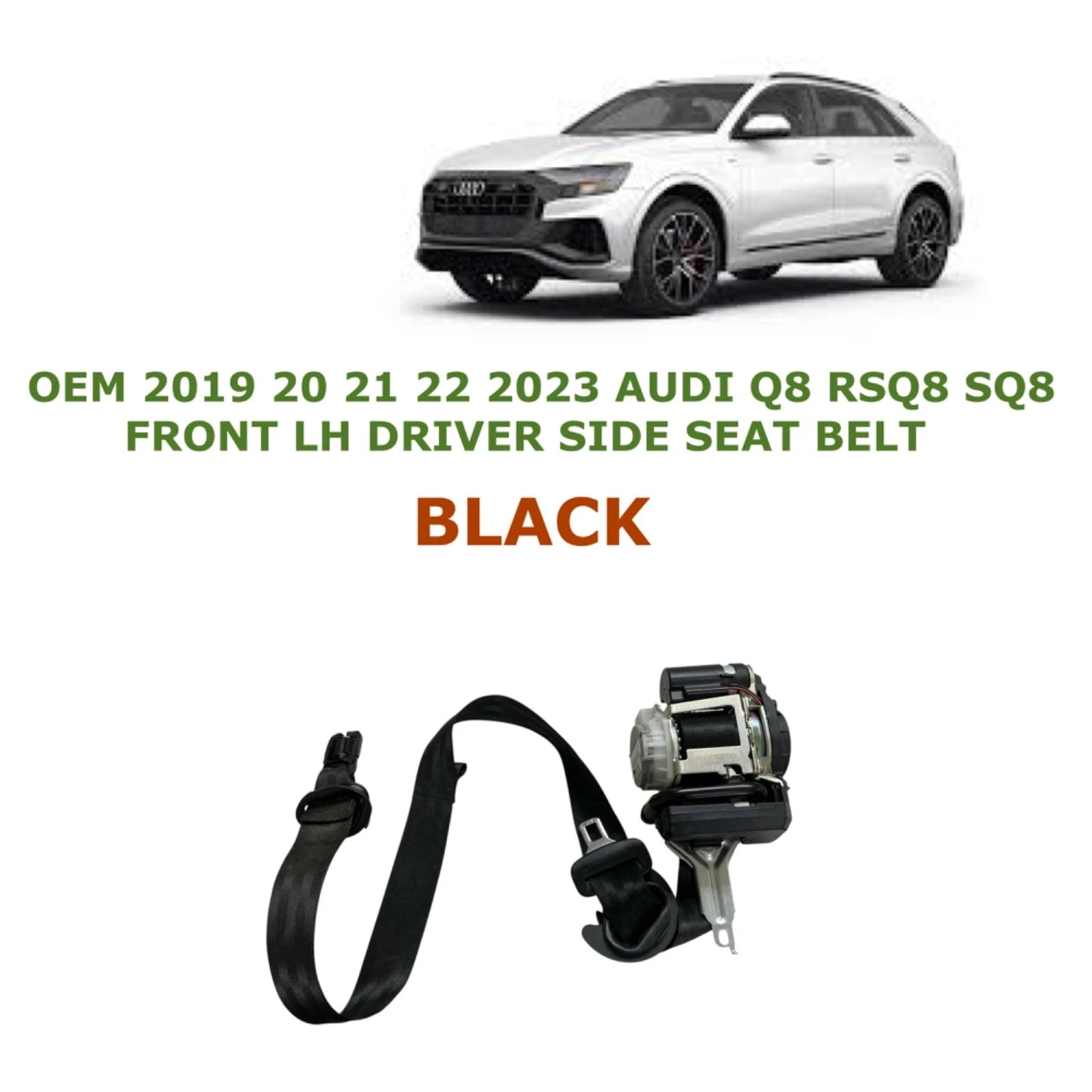 Front Left Seat Belt for Audi Q8 RSQ8 SQ8 (2019–2023) - Black