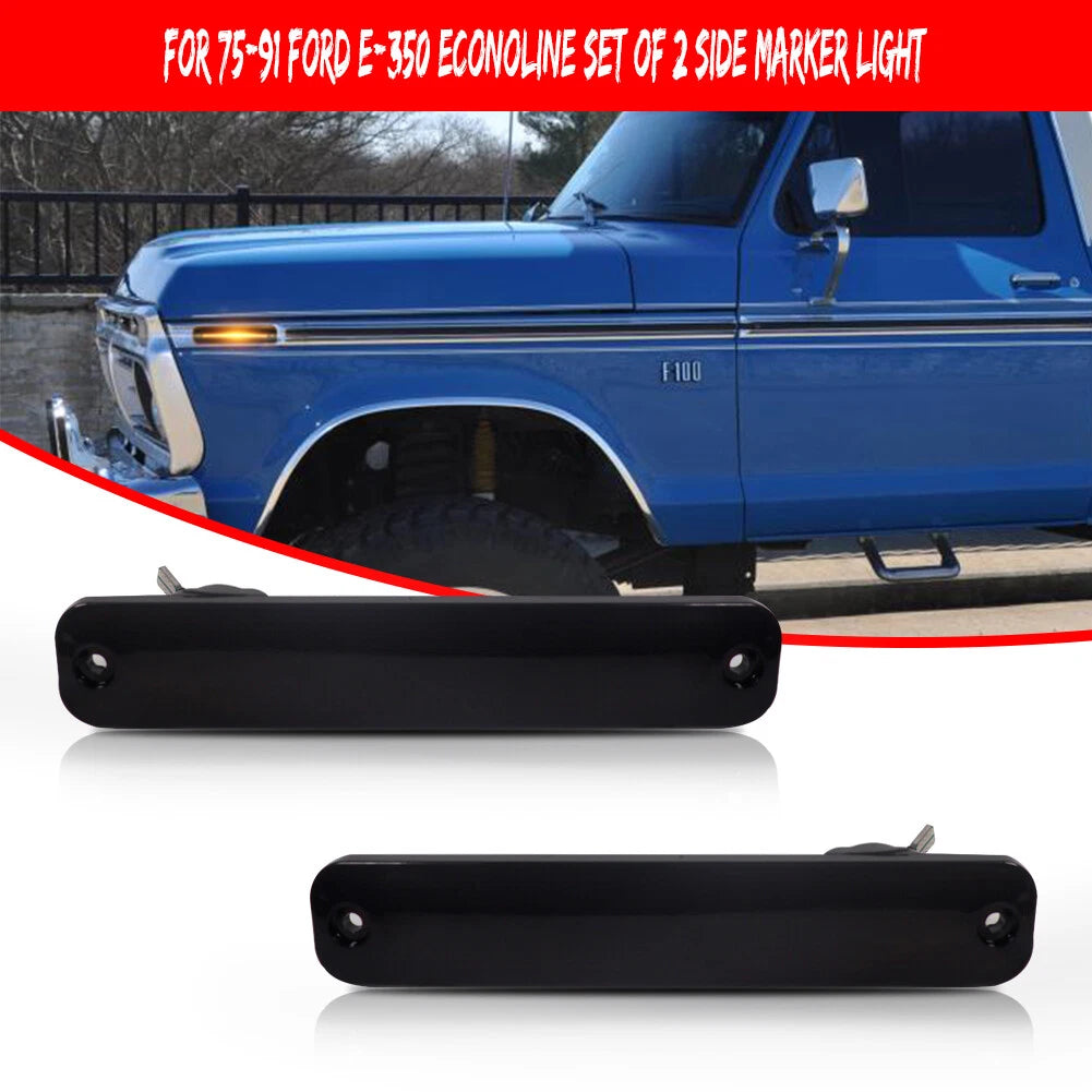 2X Smoked Amber LED Front Side Marker Lights for Ford Bronco (1980–1996)
