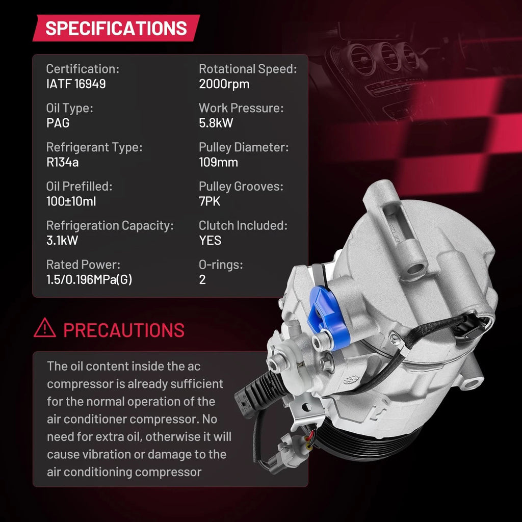 AC Compressor w/ Clutch for Mercedes-Benz ML350 GL350 GLE350d (2012–2019) A0032306011