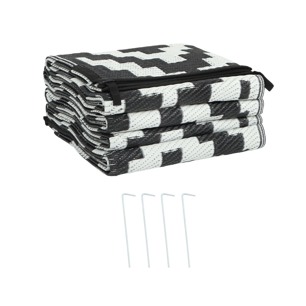 Outdoor Rug for RV Patio Backyard (6x9 ft) Black & White