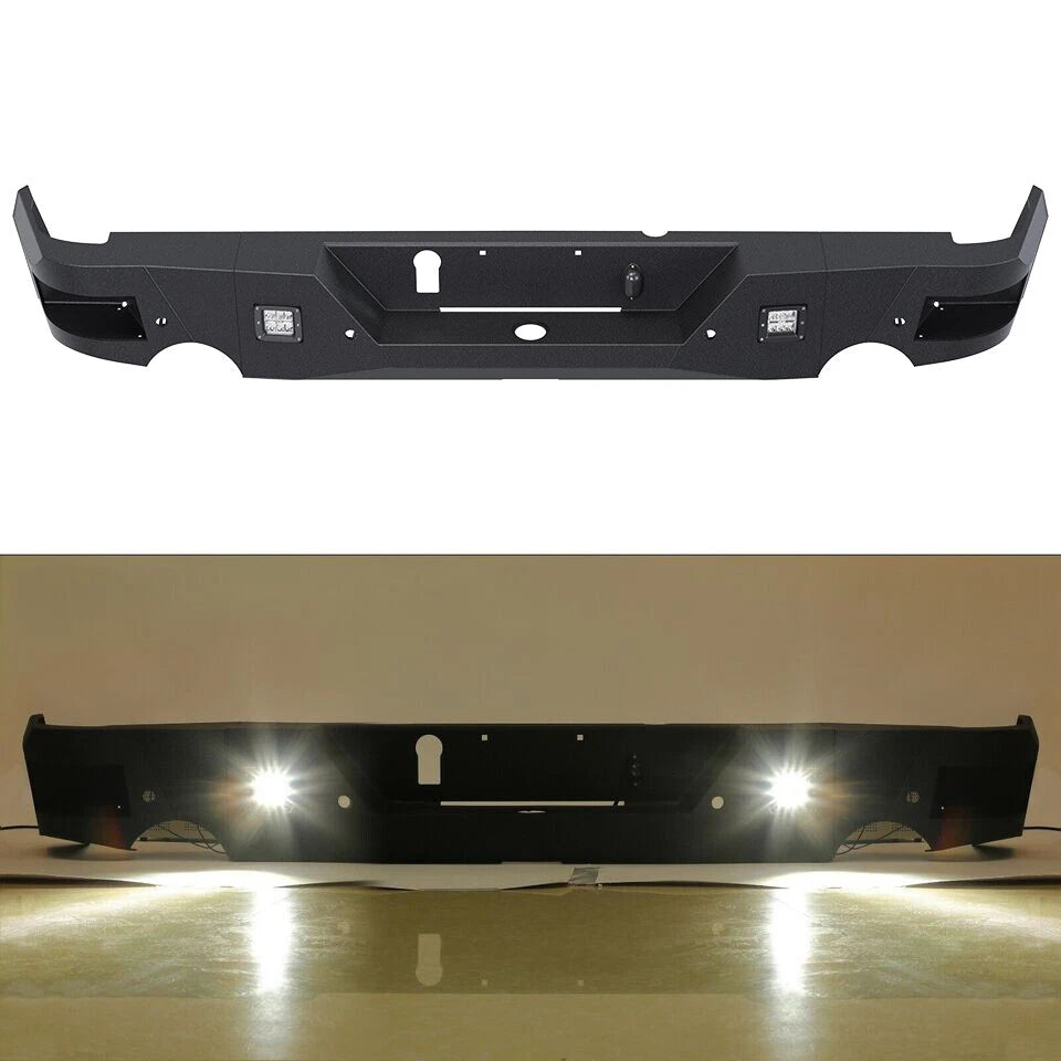 Black Rear Bumper for Dodge Ram 1500 (2009–2018) Dual Exhaust, LED Lights