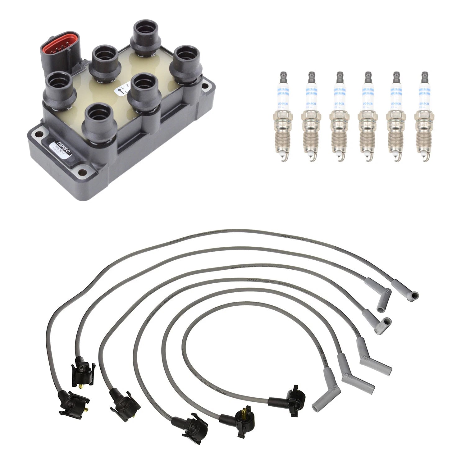 Set of 6 Denso Ignition Coil Wires & Bosch Iridium Spark Plugs for F-150 (1997–2003)