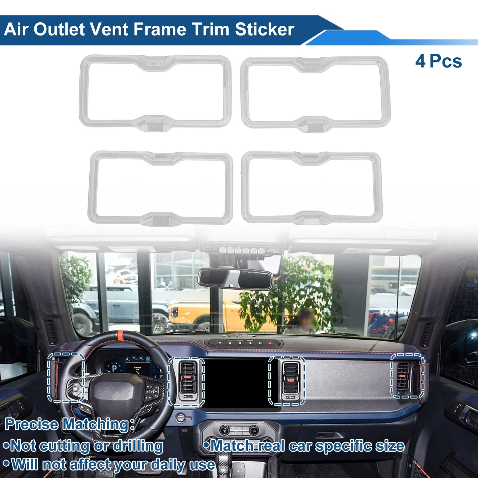 Set of 4 Air Condition Outlet Vent Trim Cover Frame for Ford Bronco (2021–2024)