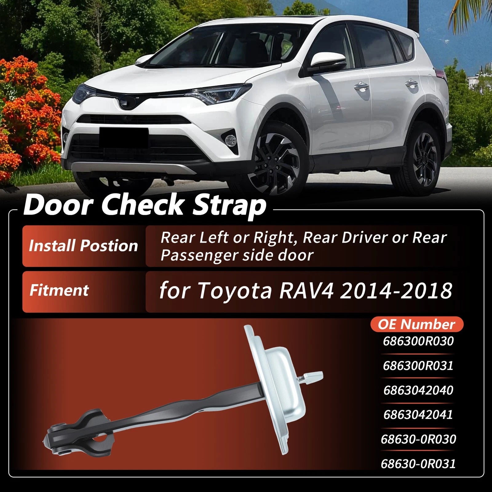 Set of 2 Rear LH RH Door Check Strap Limiters for Toyota RAV4 (2014–2018) 686300R030/6863042040